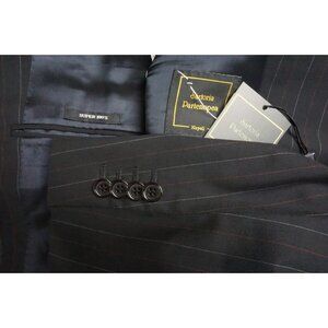 Sartoria Partenopea Black Pinstriped 180s Wool 2 Pc Suit Jacket Pants 40R NEW